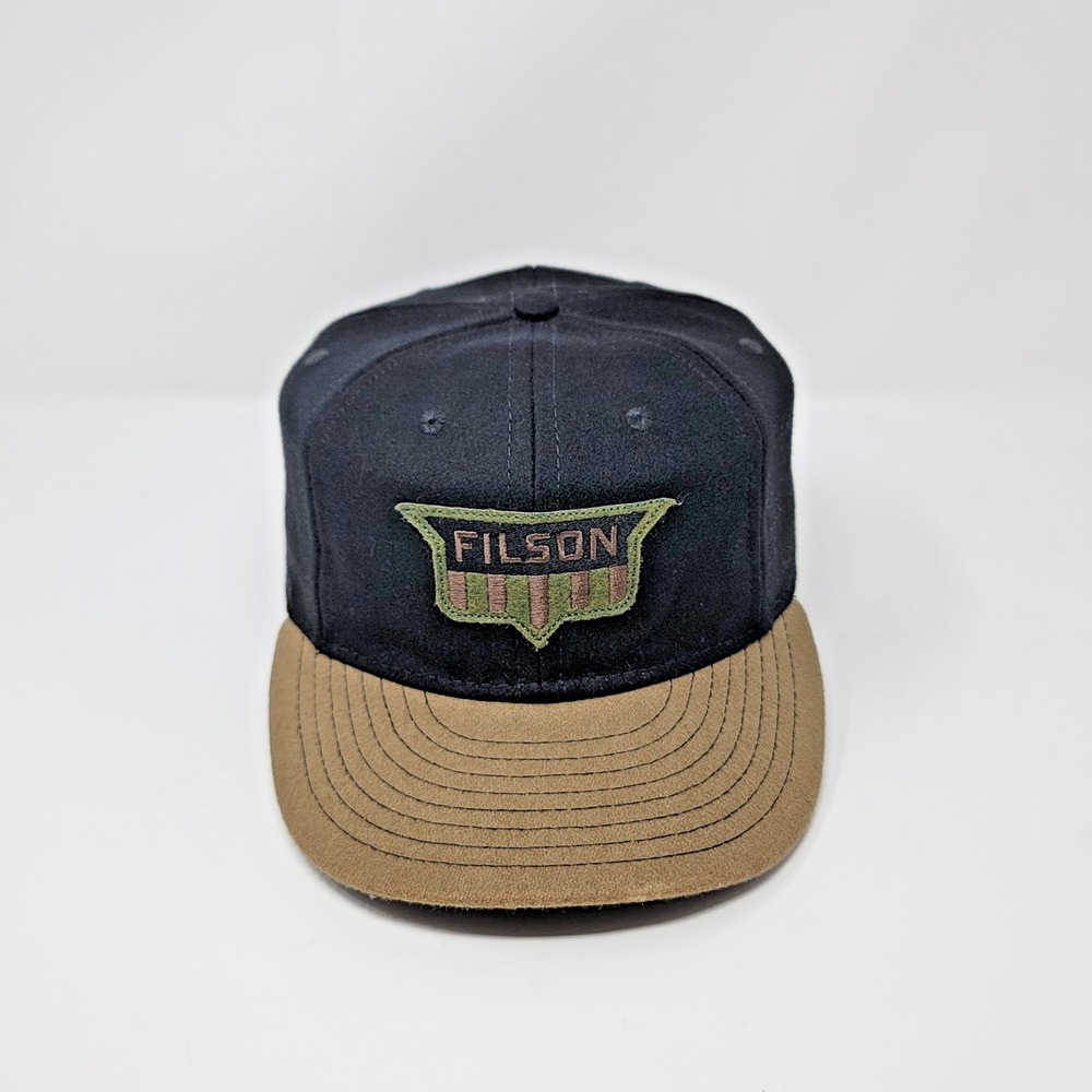 Filson Wool Baseball Cap Black Brown Shield Patch Adjustable Strap‎ USA Outdoor